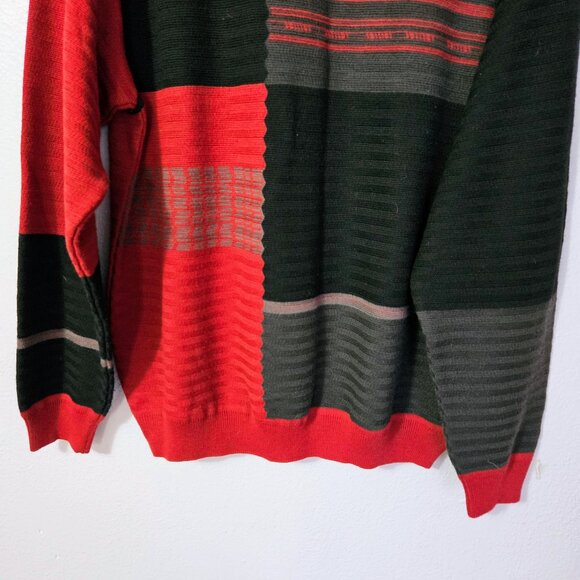 Vintage Torras Men's Red and Black Block Print Sweater Retro Wool Blend Size L - Picture 3 of 10